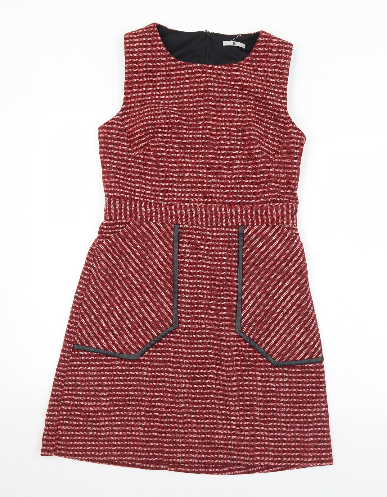 TU Womens Red Striped Polyester Sheath  Size 10  Round Neck Zip