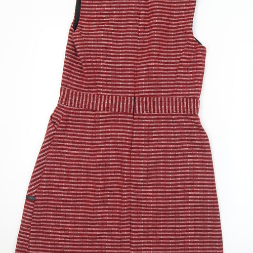 TU Womens Red Striped Polyester Sheath  Size 10  Round Neck Zip