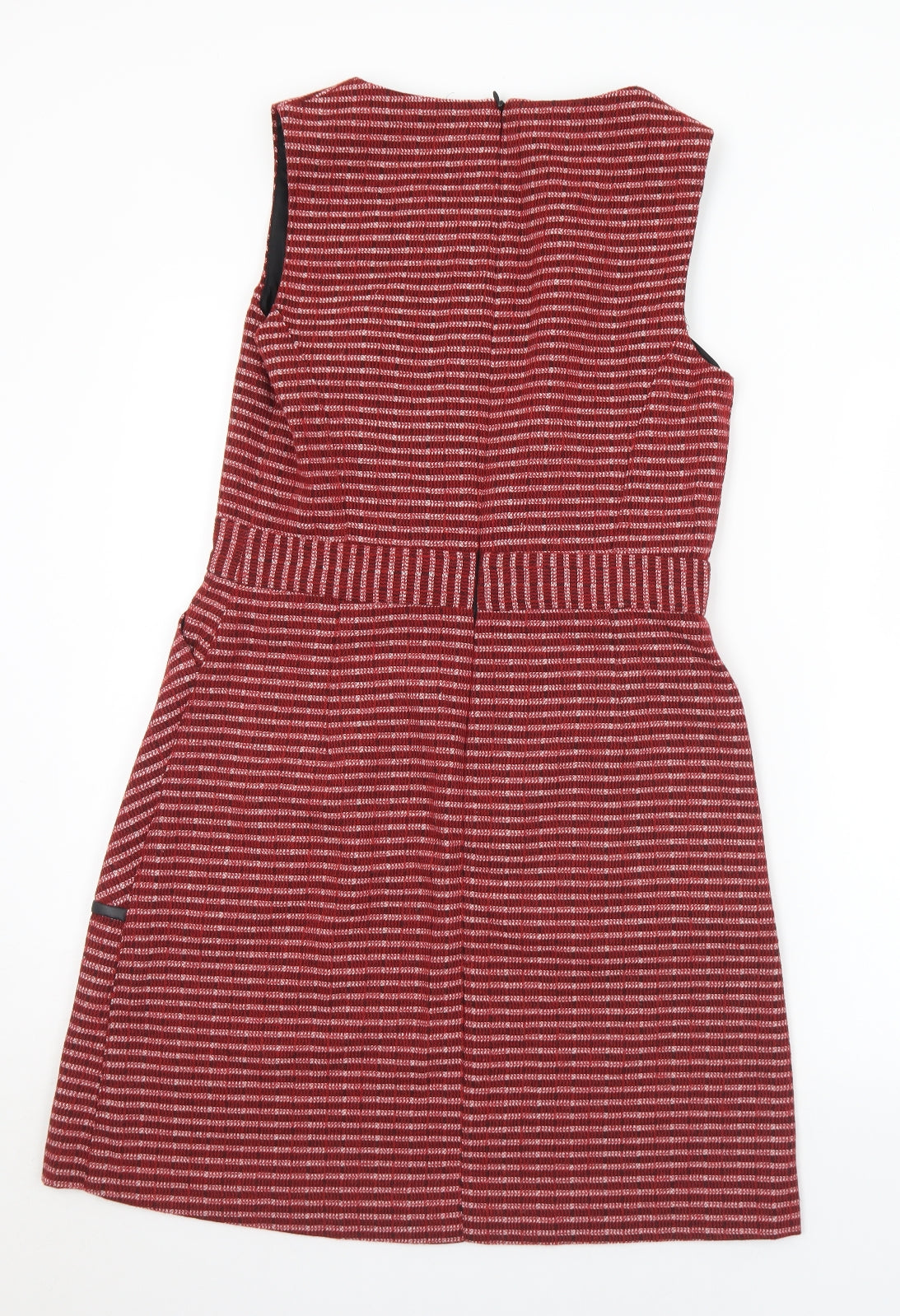 TU Womens Red Striped Polyester Sheath  Size 10  Round Neck Zip