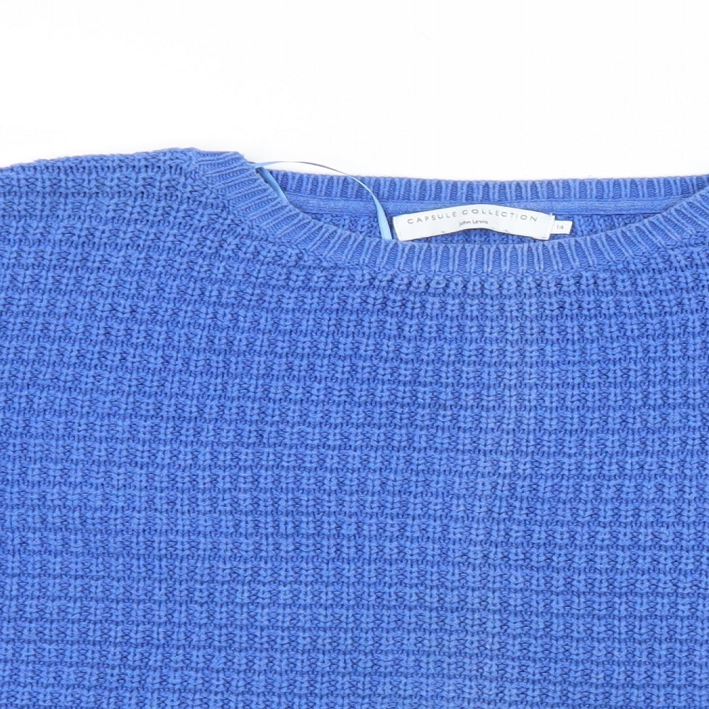 John Lewis Womens Blue Crew Neck  Cotton Pullover Jumper Size 14