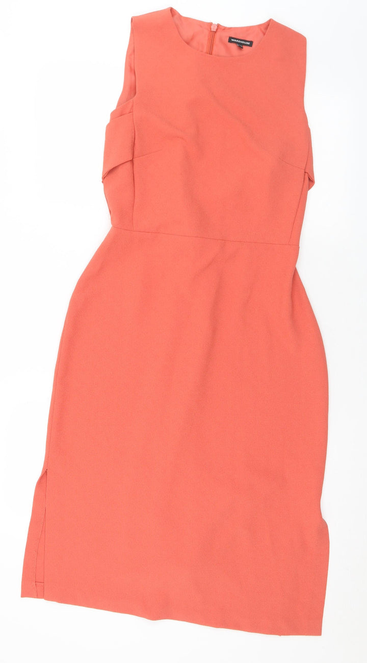 Wearhouse Womens Orange  Polyester Shift  Size 10  Round Neck Zip