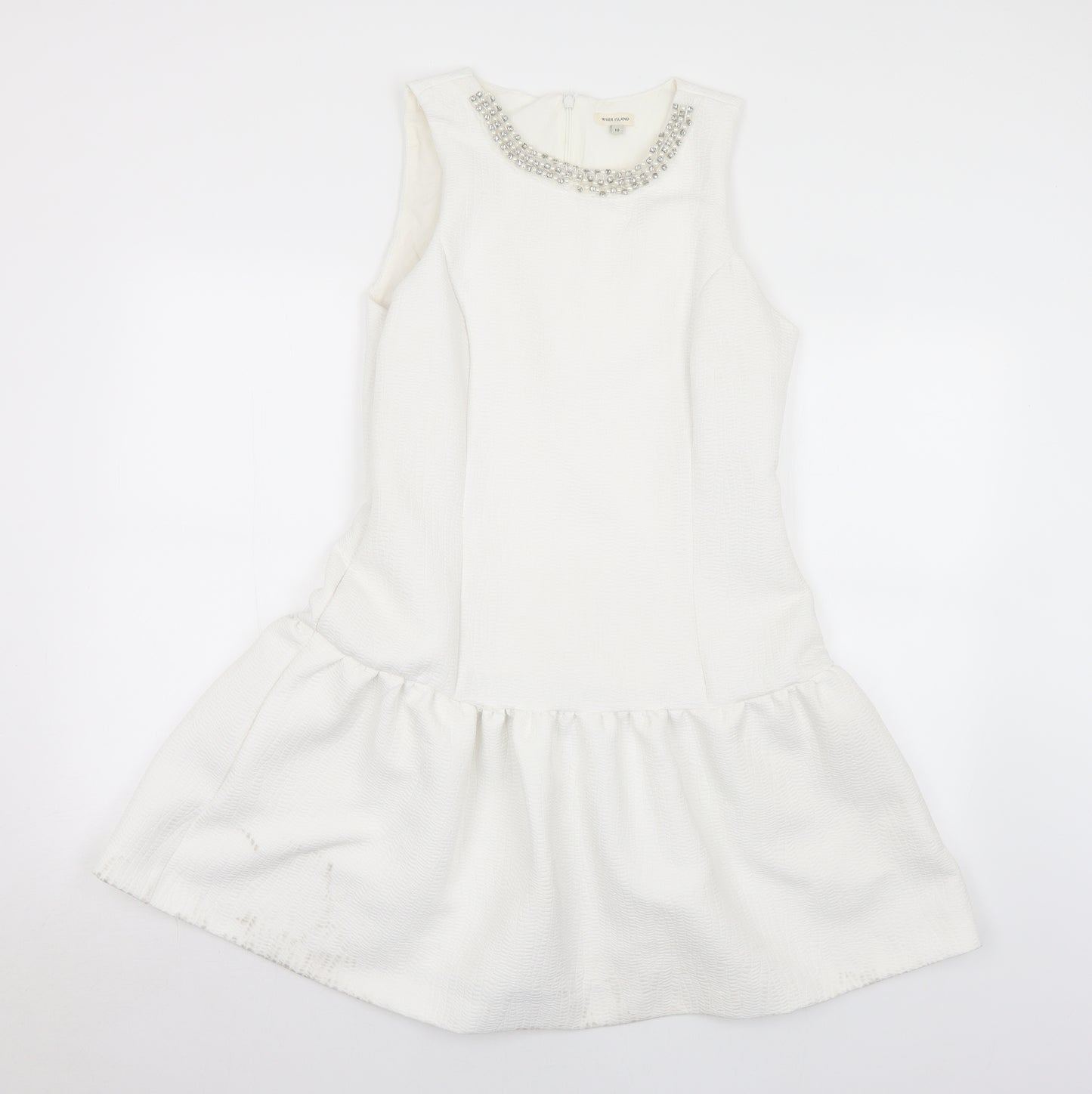 River Island Womens White  Polyester Fit & Flare  Size 10  Round Neck Zip