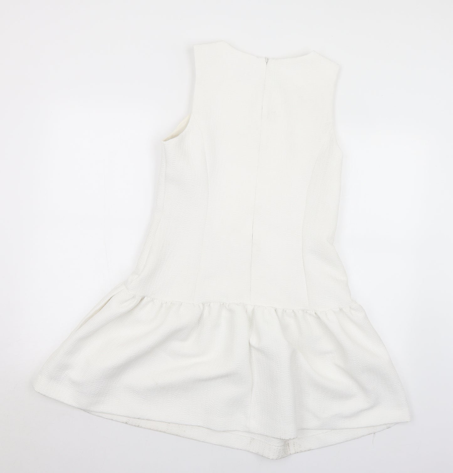 River Island Womens White  Polyester Fit & Flare  Size 10  Round Neck Zip