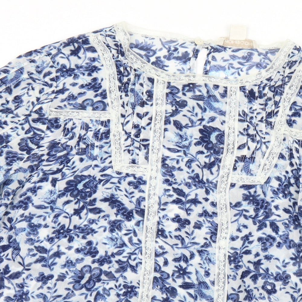 Monsoon Womens Blue Floral Viscose Basic Blouse Size 10 Round Neck