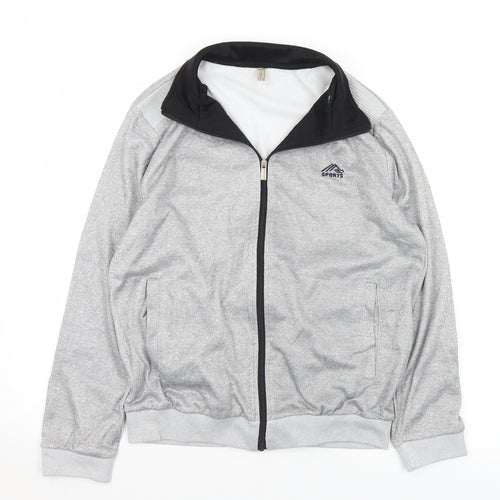 Sports Mens Grey  Polyester Full Zip Sweatshirt Size M