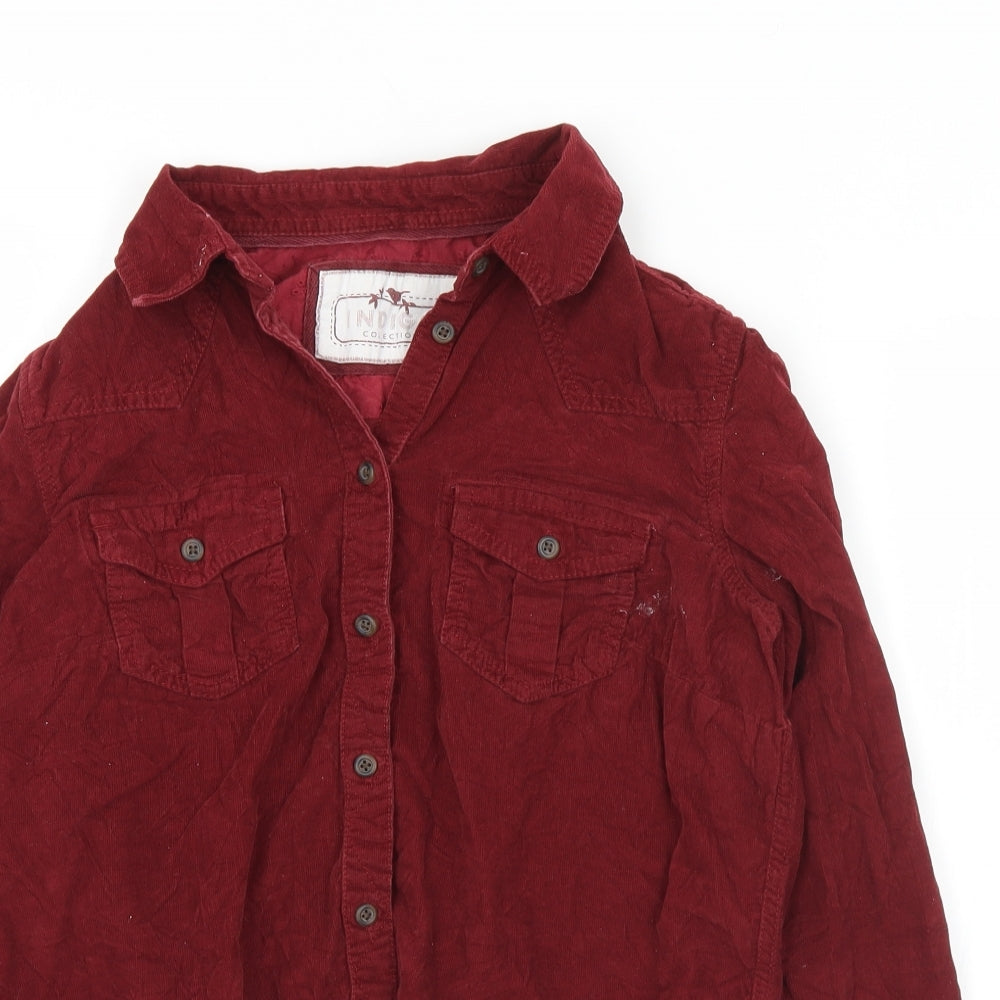 Marks and Spencer Womens Red  Cotton Jersey Button-Up Size 8 Collared