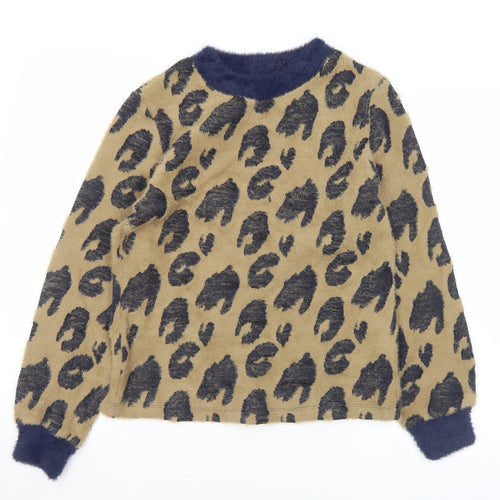 Marks and Spencer Womens Brown Crew Neck Animal Print Acrylic Pullover Jumper Size 8