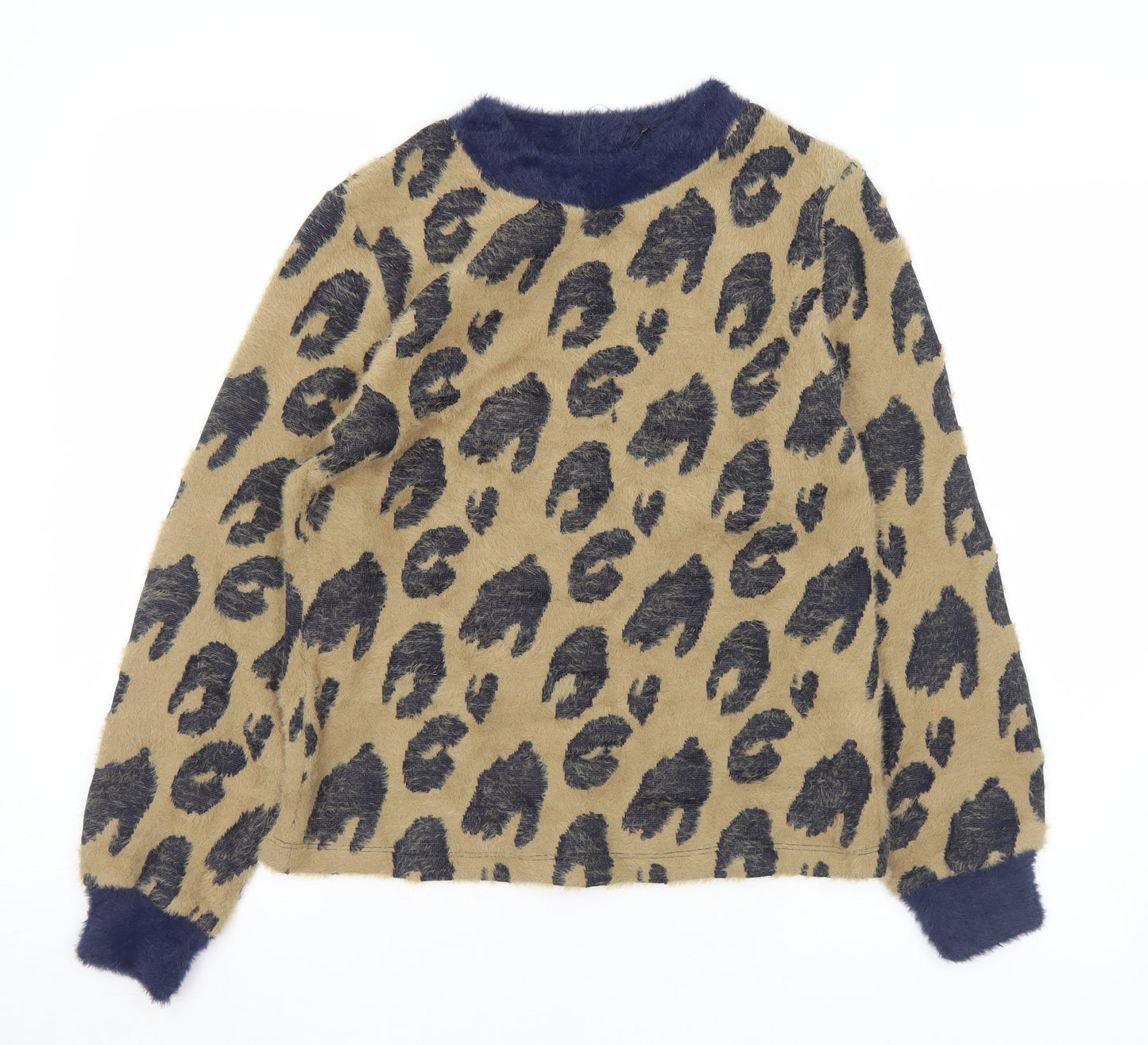 Marks and Spencer Womens Brown Crew Neck Animal Print Acrylic Pullover Jumper Size 8