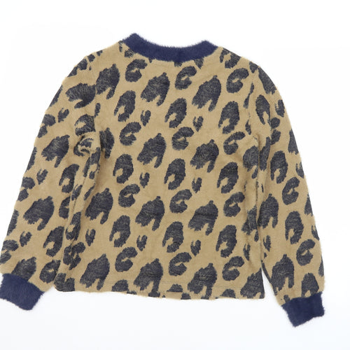 Marks and Spencer Womens Brown Crew Neck Animal Print Acrylic Pullover Jumper Size 8
