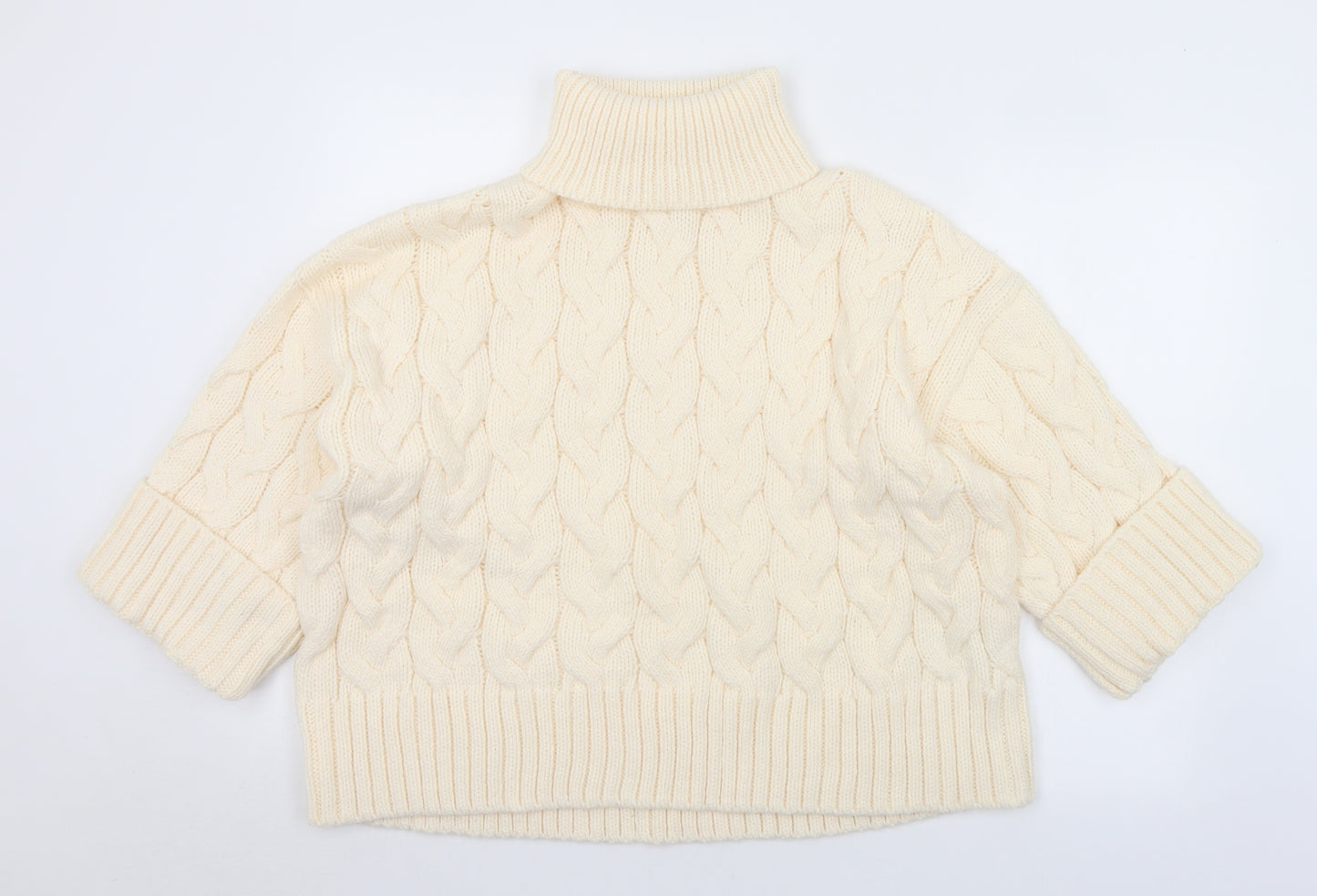 H&M Womens Ivory Roll Neck  Acrylic Pullover Jumper Size L