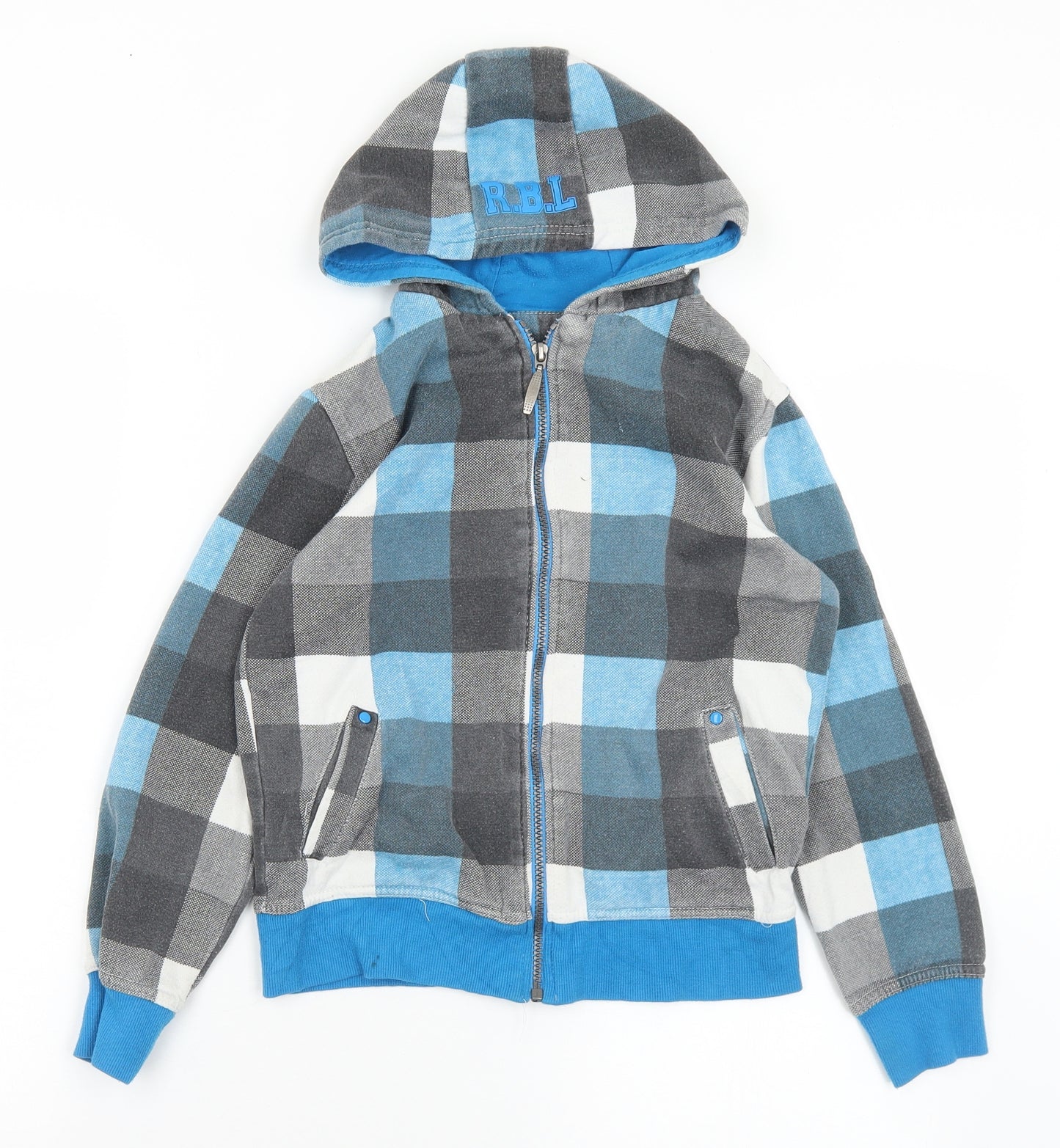 Rebel Boys Blue Check Polyester Full Zip Hoodie Size 9-10 Years  Zip - Rebel
