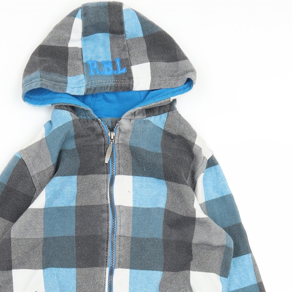Rebel Boys Blue Check Polyester Full Zip Hoodie Size 9-10 Years  Zip - Rebel