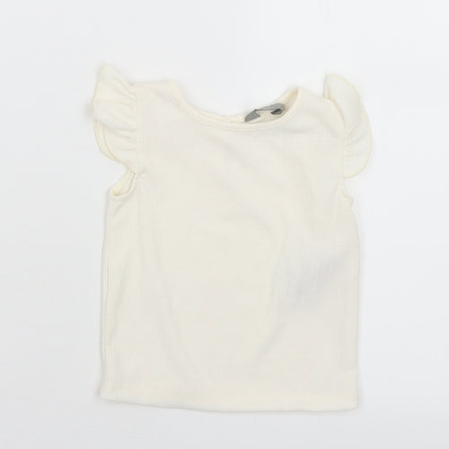 Primark Girls White  Polyester Basic T-Shirt Size 6-9 Months Round Neck