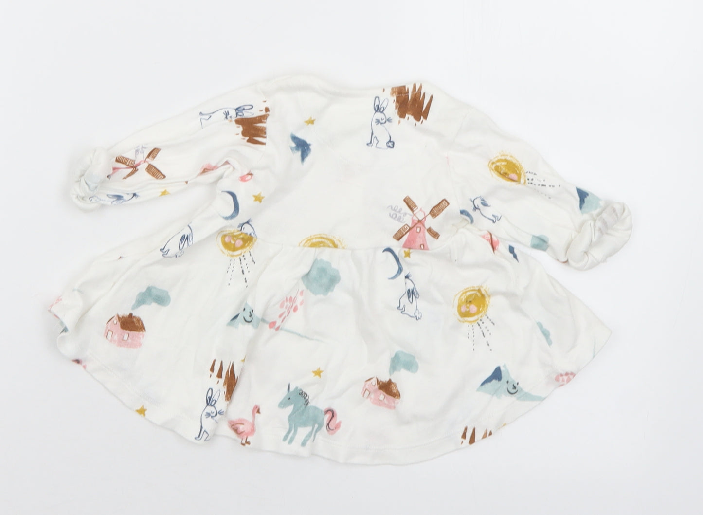 Marks and Spencer Girls Multicoloured Geometric Cotton A-Line  Size 3-6 Months  Round Neck Button
