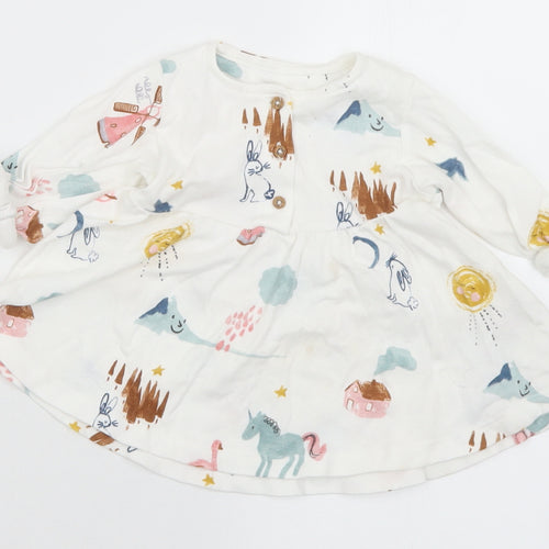 Marks and Spencer Girls Multicoloured Geometric Cotton A-Line  Size 3-6 Months  Round Neck Button