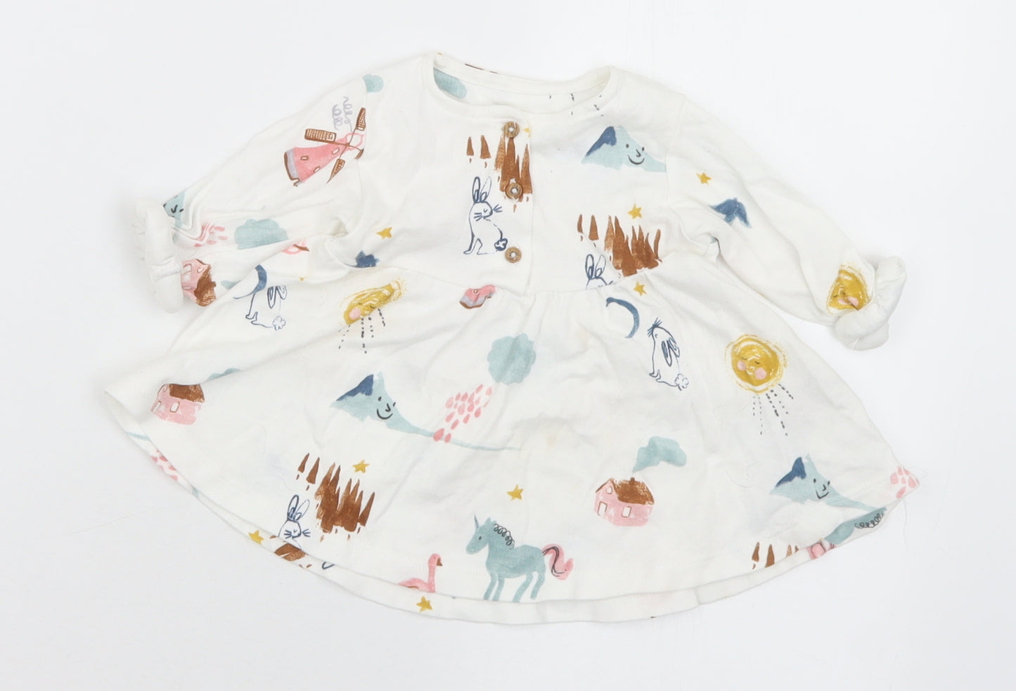 Marks and Spencer Girls Multicoloured Geometric Cotton A-Line  Size 3-6 Months  Round Neck Button