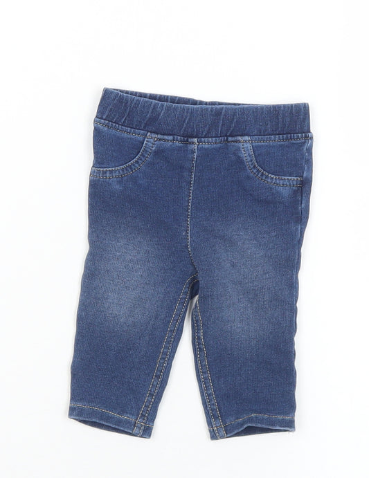 Front view of George girls’ blue cotton jogger jeans, size 0-3, months