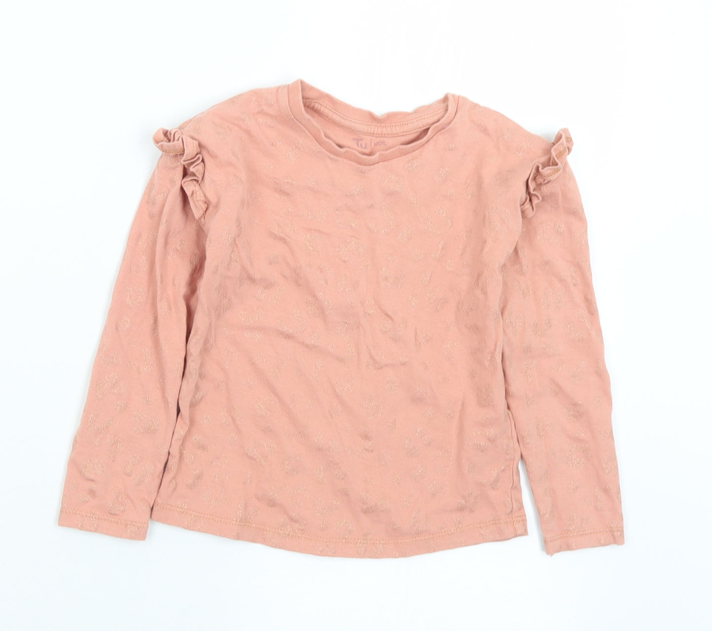 TU Girls Pink Animal Print Cotton Basic T-Shirt Size 4 Years Crew Neck