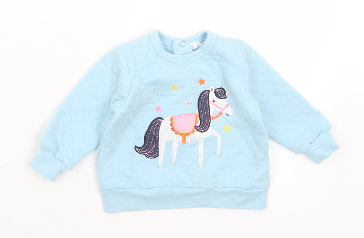 Jack & Lily Girls Blue  Cotton Pullover Jumper Size 3-6 Months  Snap - Unicorn