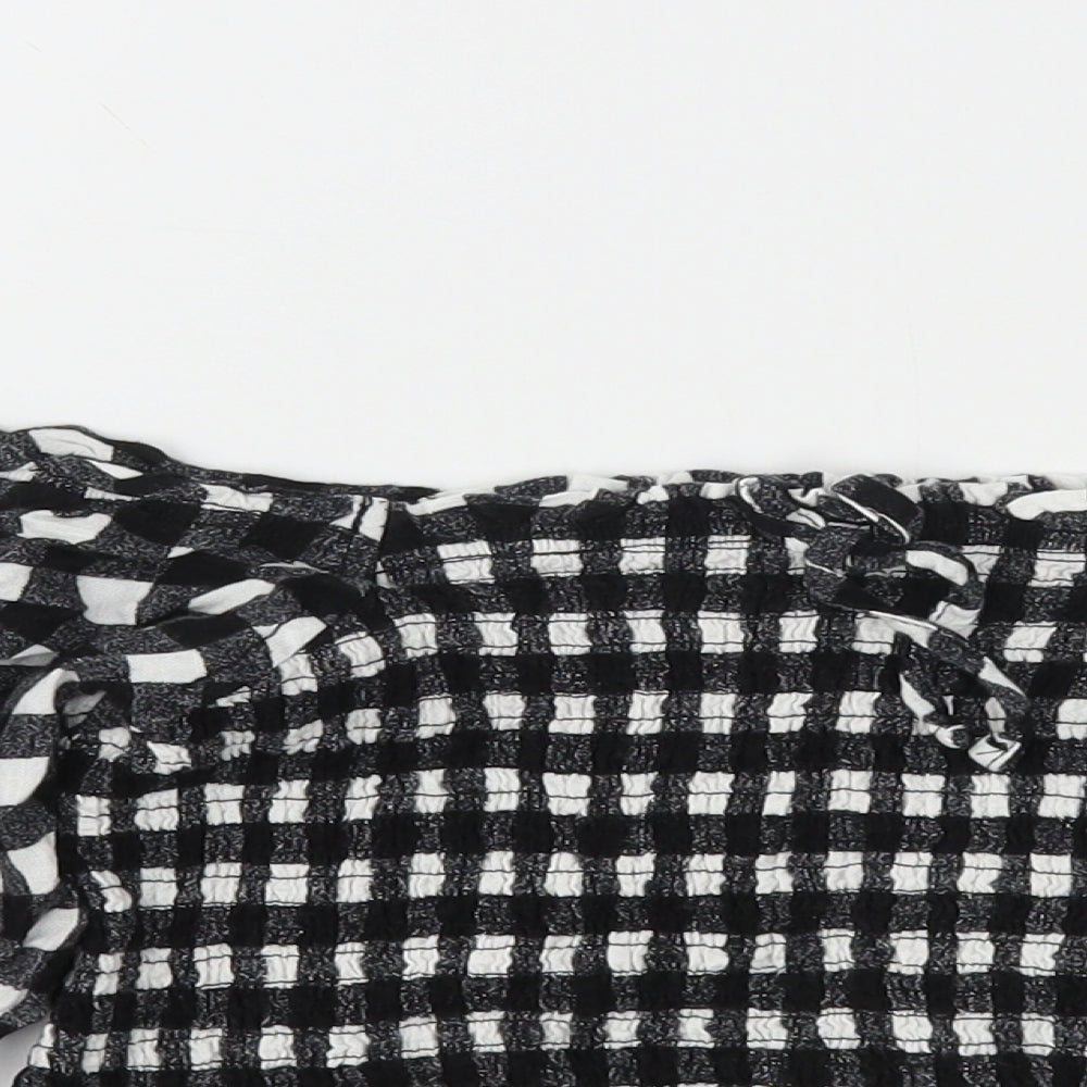NEXT Womens Black Check Viscose Cropped Blouse Size 14 Boat Neck