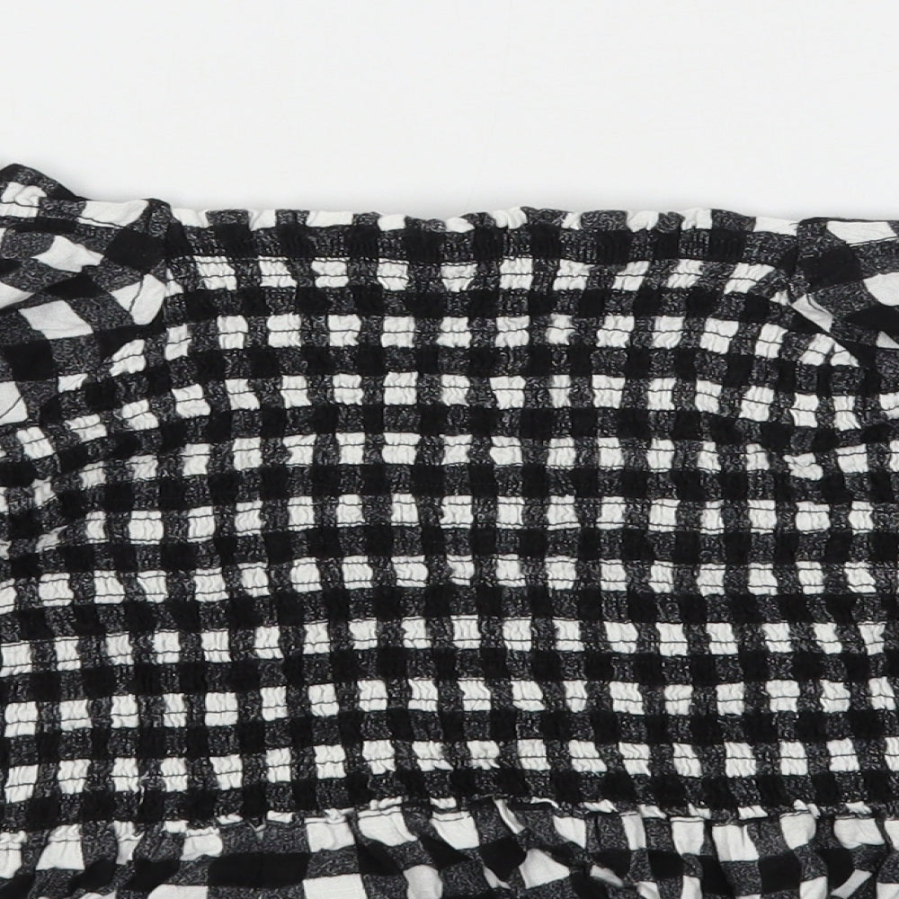NEXT Womens Black Check Viscose Cropped Blouse Size 14 Boat Neck