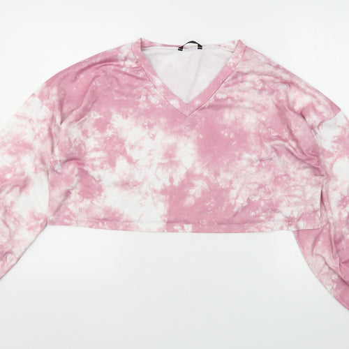 Shein  Womens Pink Geometric Polyester Pullover Sweatshirt Size 12   - Cropped