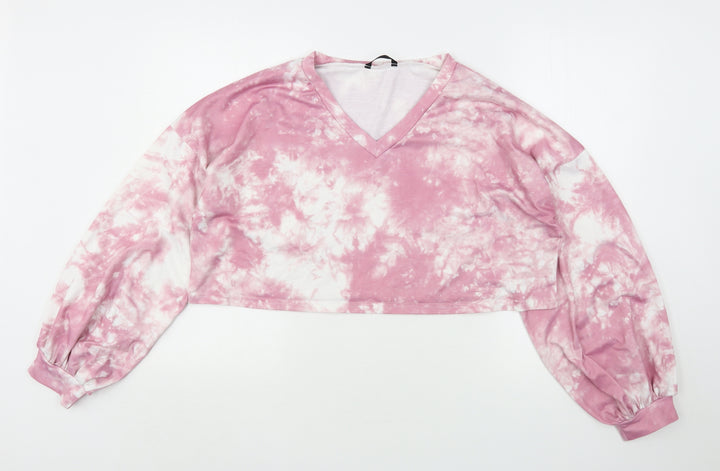 Shein  Womens Pink Geometric Polyester Pullover Sweatshirt Size 12   - Cropped