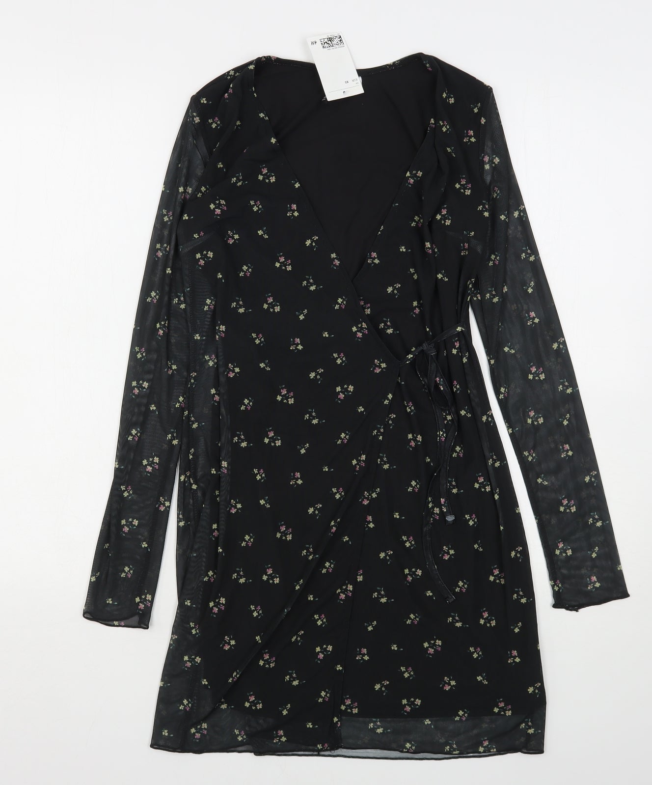 H&M Womens Black Floral Polyester Mini  Size XS  V-Neck