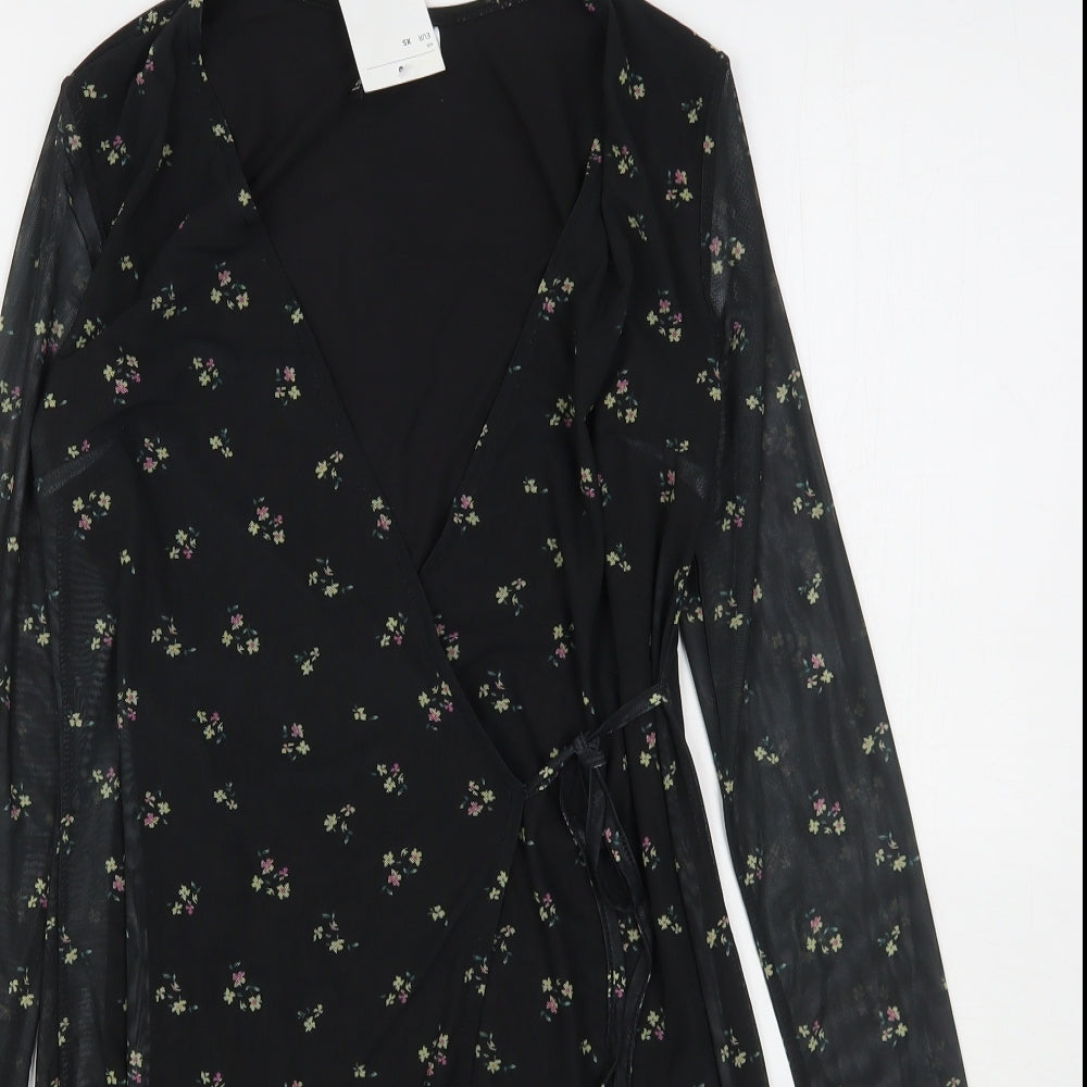 H&M Womens Black Floral Polyester Mini  Size XS  V-Neck