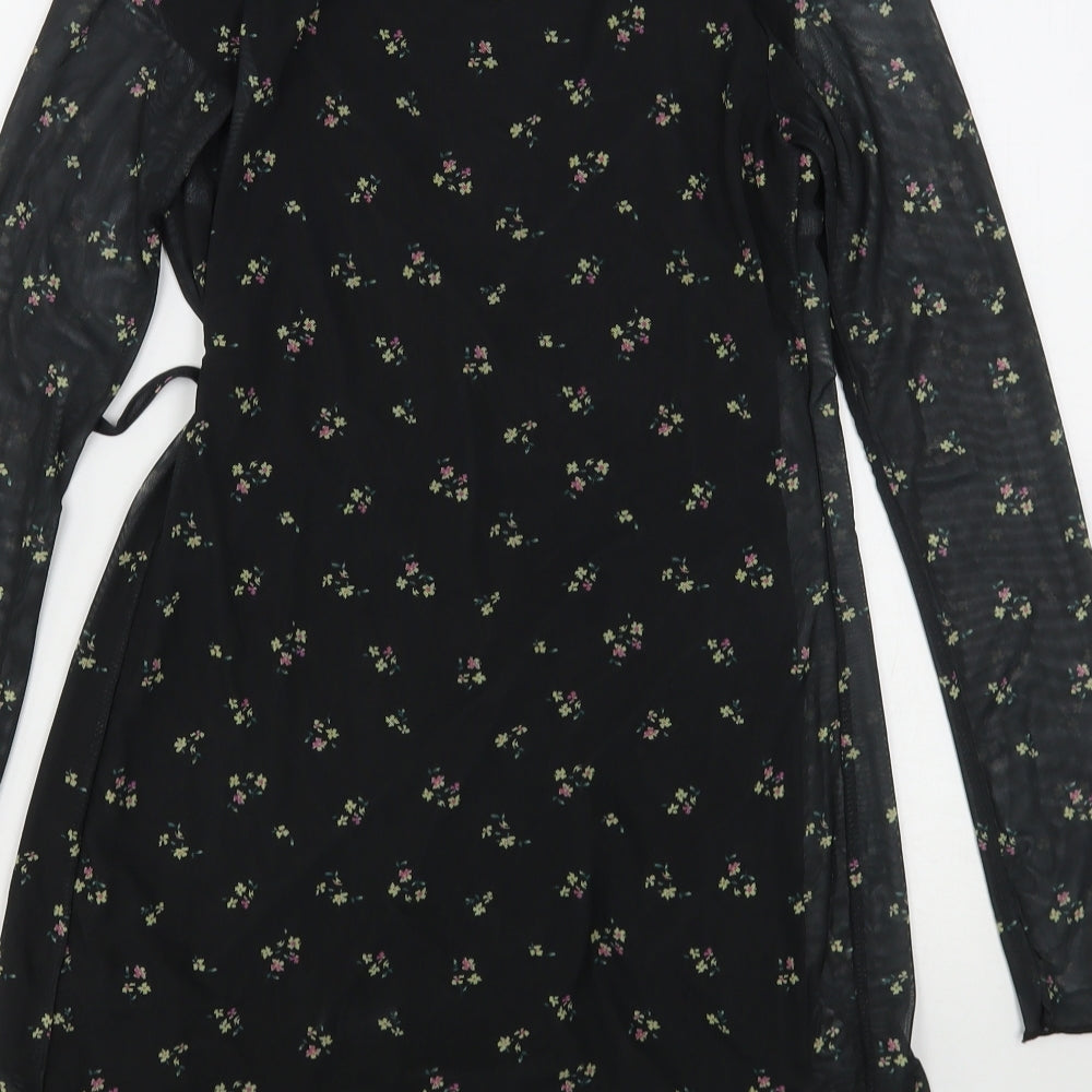 H&M Womens Black Floral Polyester Mini  Size XS  V-Neck