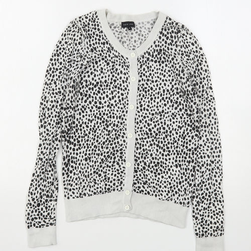 New Look Womens Multicoloured Round Neck Animal Print Cotton Cardigan Jumper Size 8