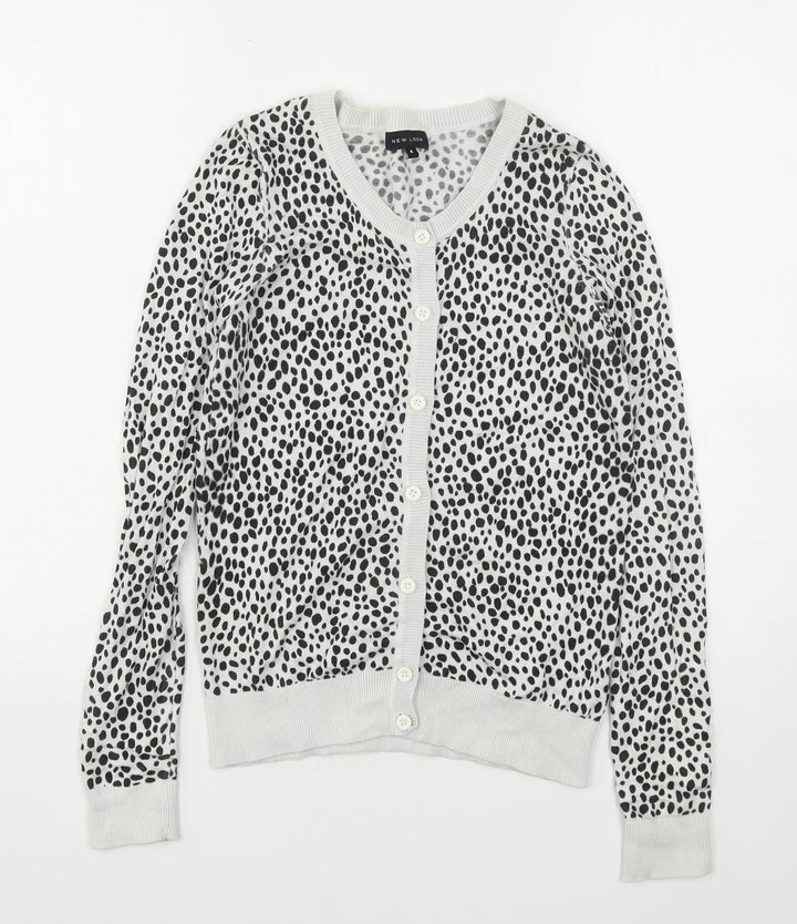 New Look Womens Multicoloured Round Neck Animal Print Cotton Cardigan Jumper Size 8