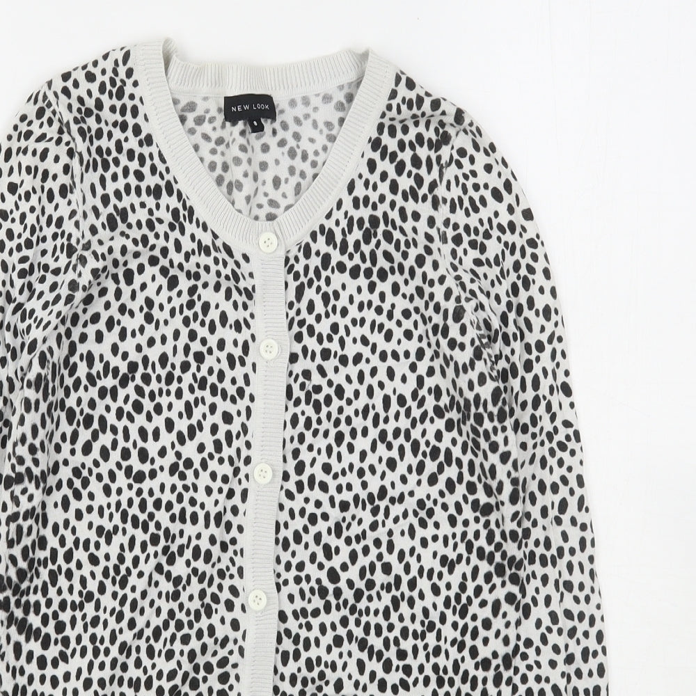 New Look Womens Multicoloured Round Neck Animal Print Cotton Cardigan Jumper Size 8