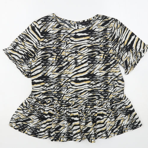 New Look Womens Multicoloured Animal Print Polyester Basic Blouse Size 6 Round Neck