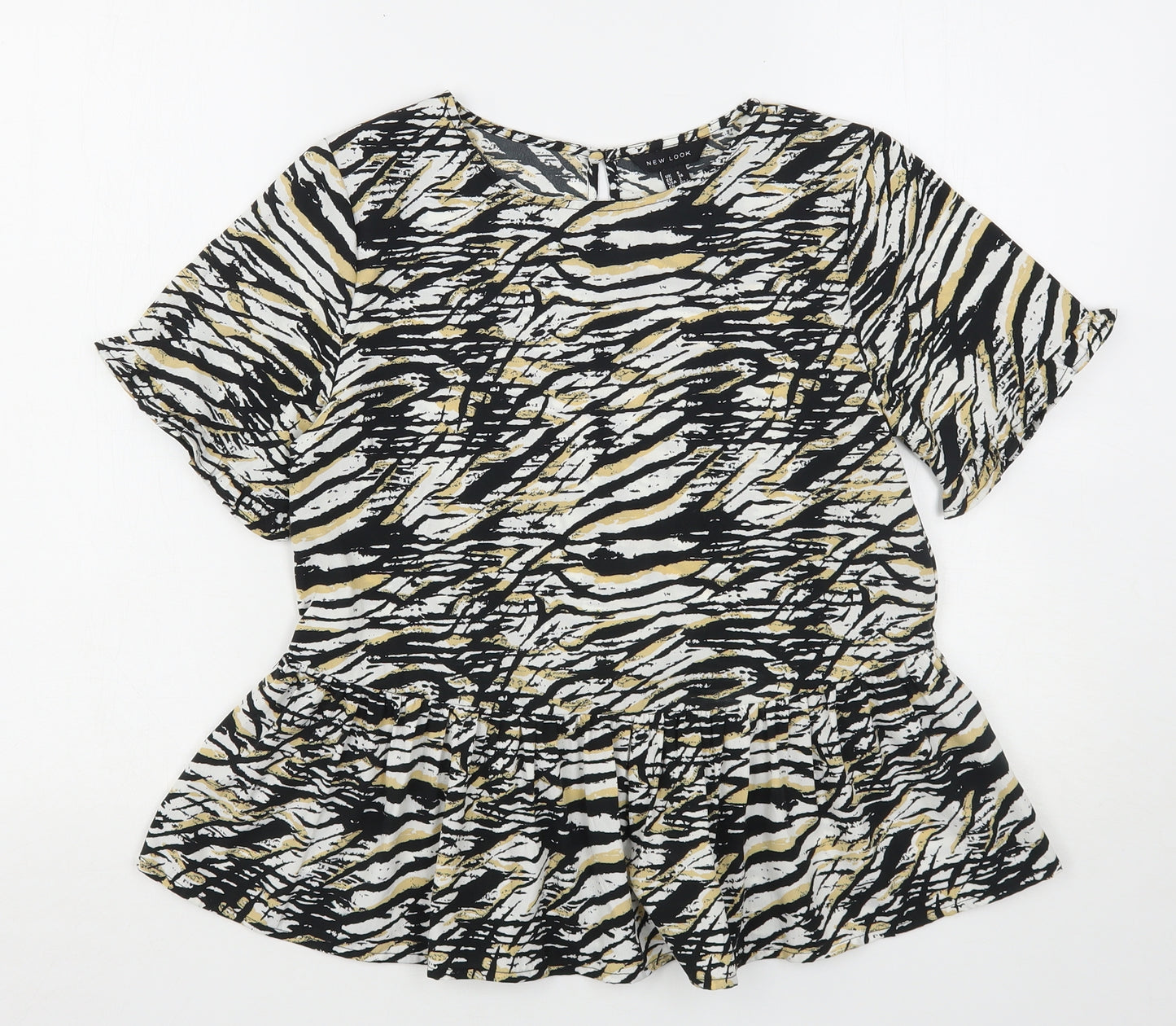 New Look Womens Multicoloured Animal Print Polyester Basic Blouse Size 6 Round Neck