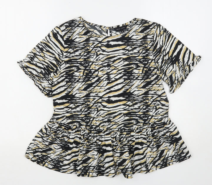 New Look Womens Multicoloured Animal Print Polyester Basic Blouse Size 6 Round Neck