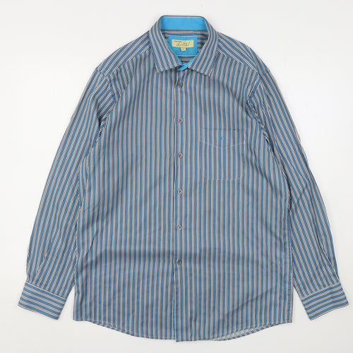 Daniel Grahame Mens Blue Striped Cotton  Button-Up Size L Collared