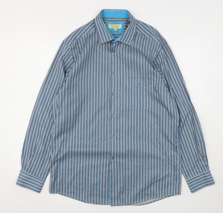 Daniel Grahame Mens Blue Striped Cotton Button-Up Size L Collared