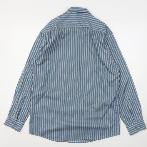Daniel Grahame Mens Blue Striped Cotton  Button-Up Size L Collared