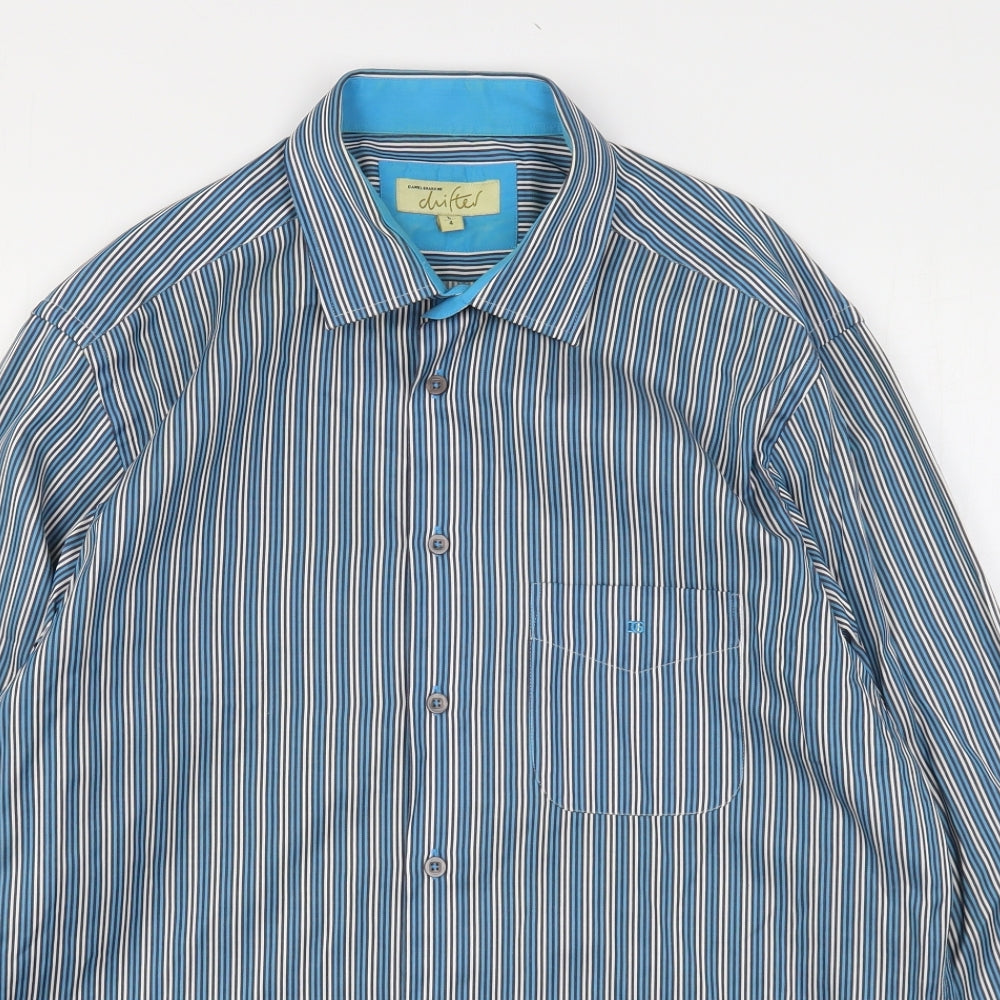 Daniel Grahame Mens Blue Striped Cotton  Button-Up Size L Collared