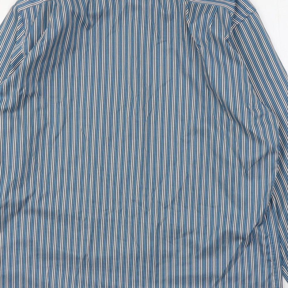 Daniel Grahame Mens Blue Striped Cotton  Button-Up Size L Collared