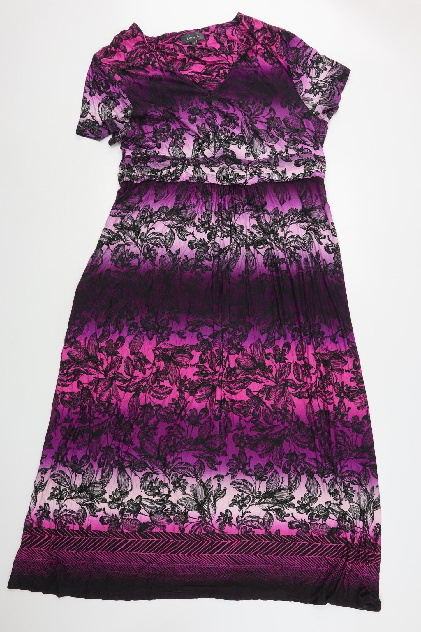 Per Una  Womens Purple Floral Viscose A-Line  Size 18  V-Neck