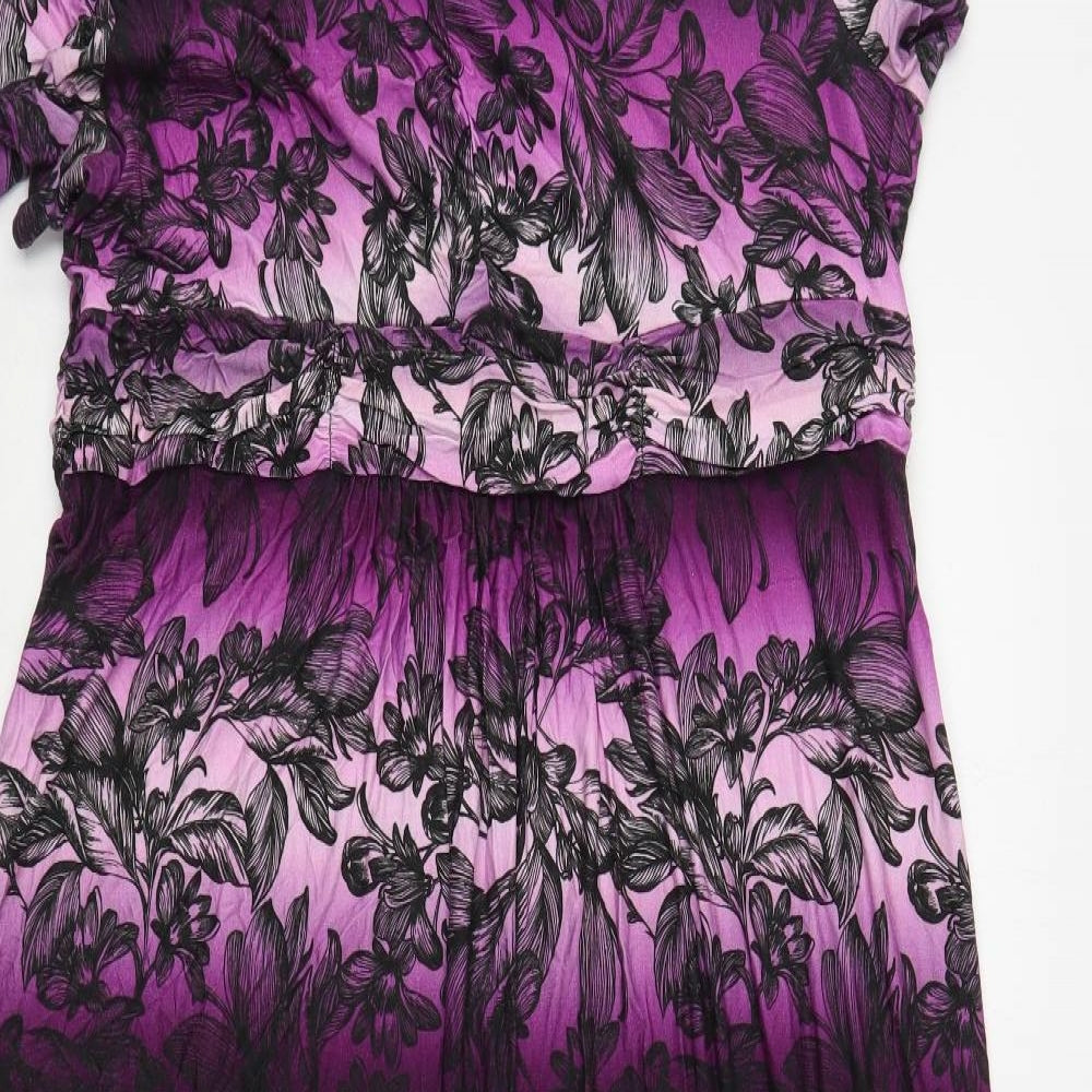 Per Una  Womens Purple Floral Viscose A-Line  Size 18  V-Neck