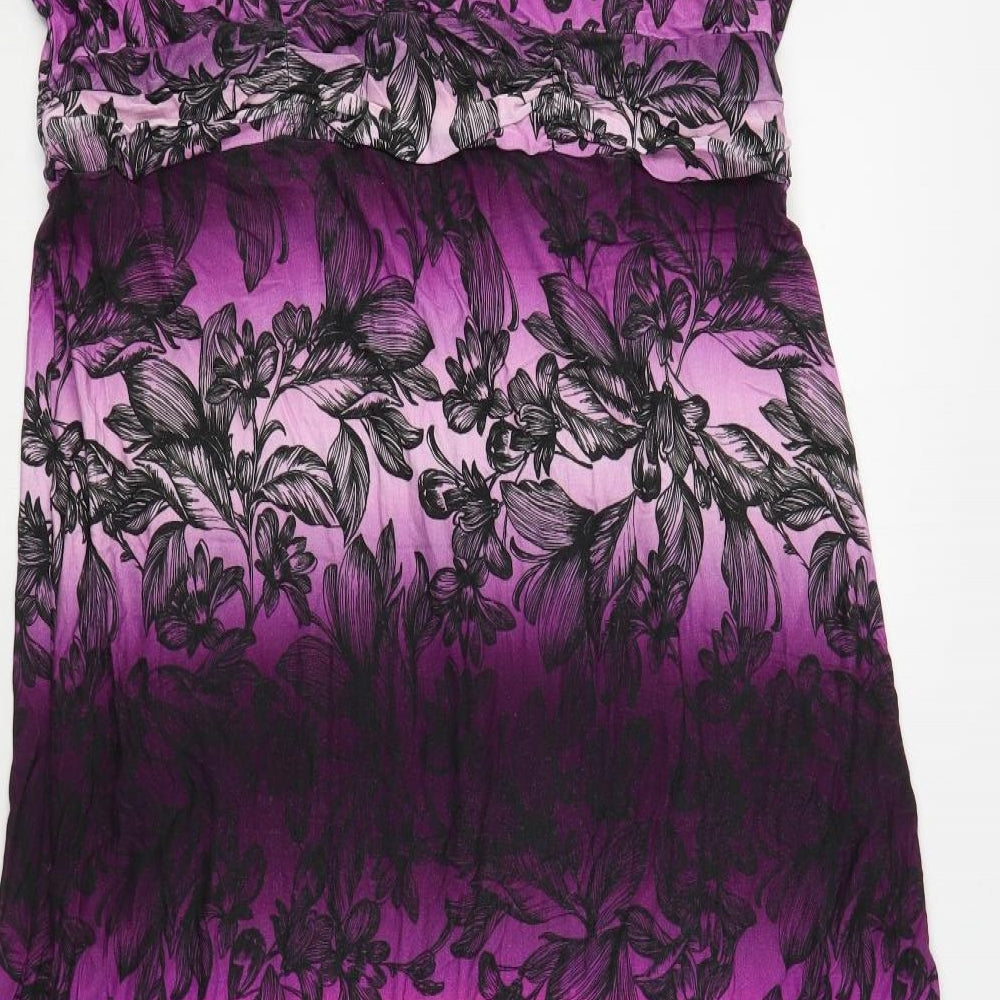 Per Una  Womens Purple Floral Viscose A-Line  Size 18  V-Neck