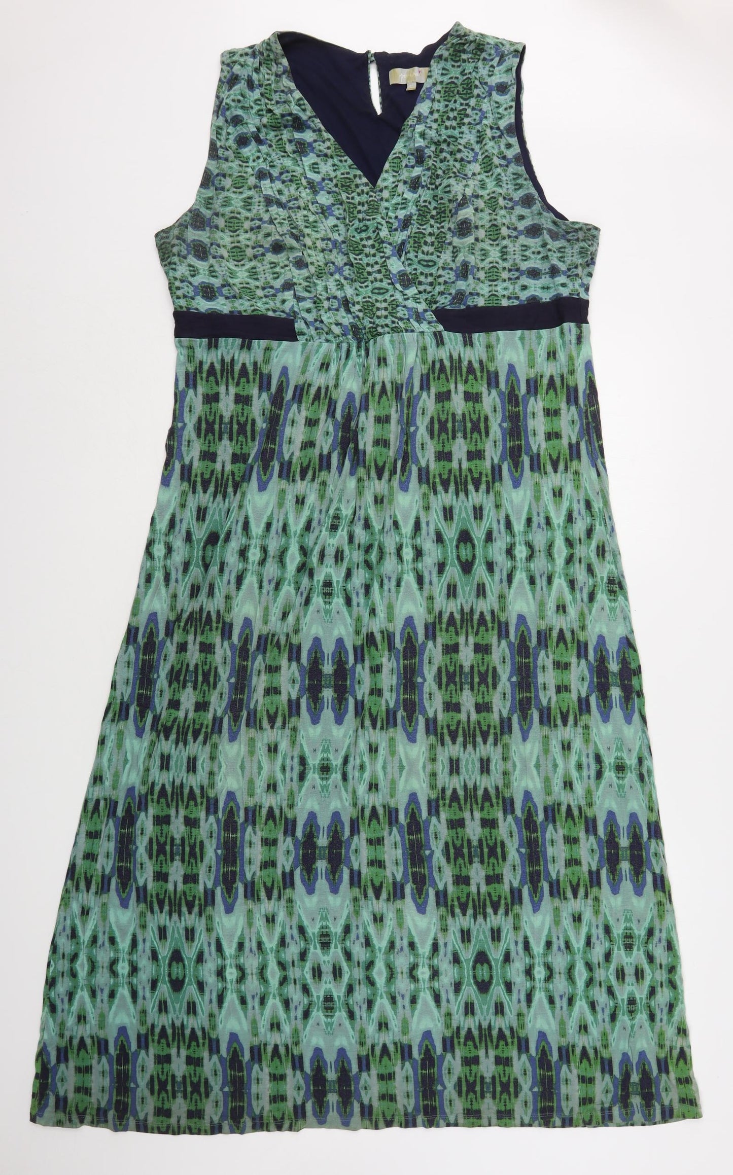 Per Una  Womens Green Geometric Viscose A-Line  Size 18  V-Neck