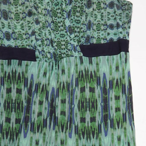 Per Una  Womens Green Geometric Viscose A-Line  Size 18  V-Neck