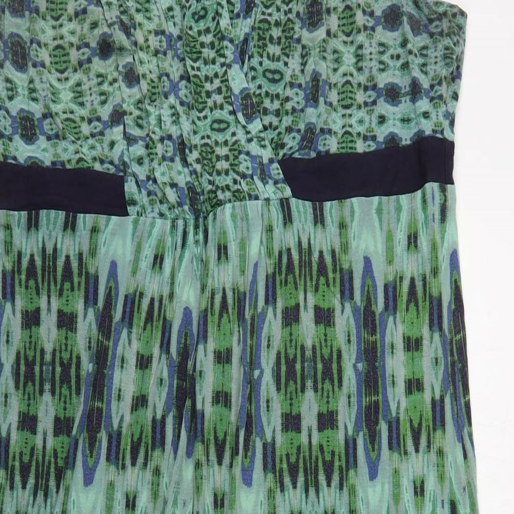 Per Una  Womens Green Geometric Viscose A-Line  Size 18  V-Neck