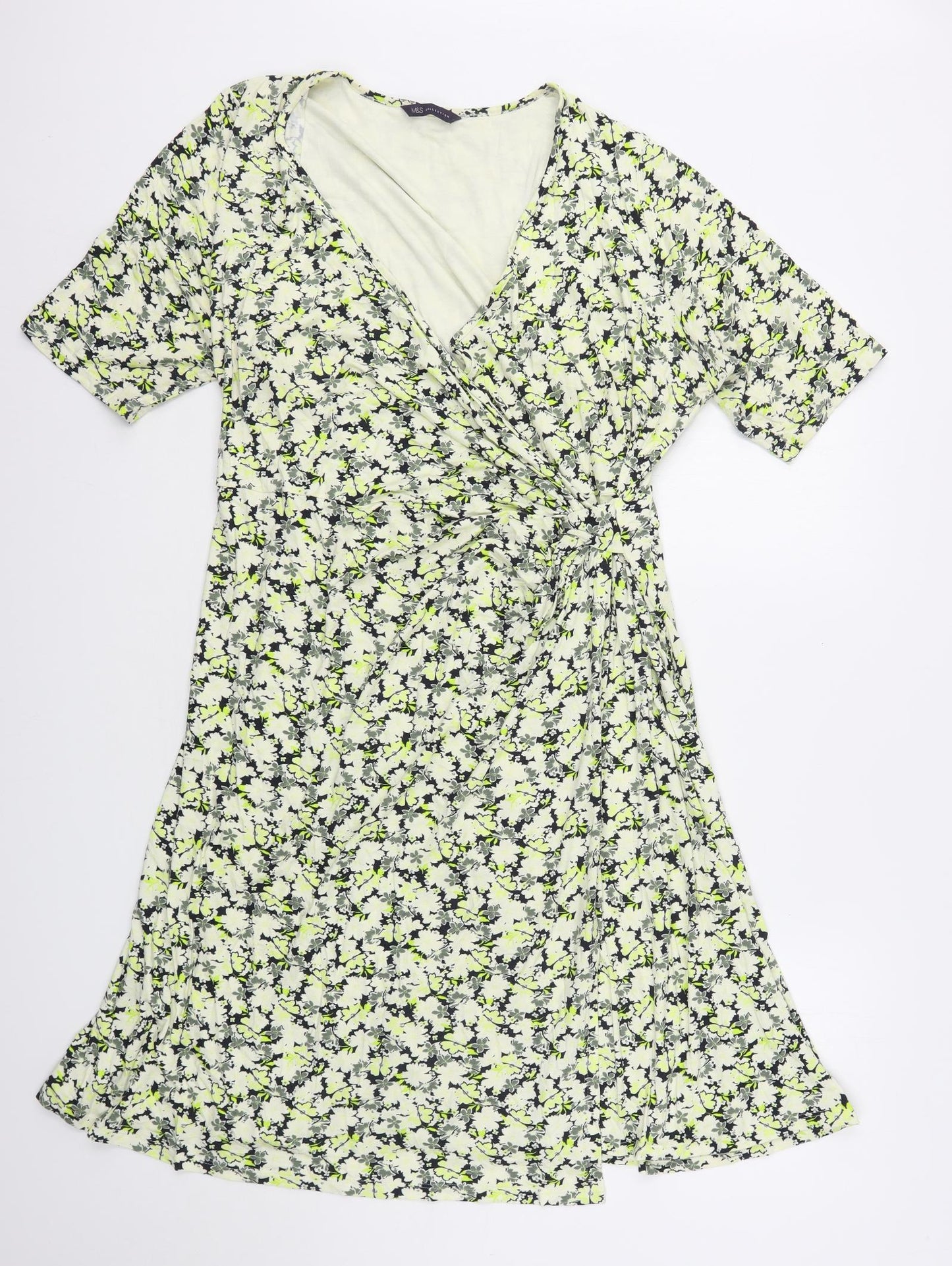Marks and Spencer Womens Green Floral Viscose A-Line  Size 20  V-Neck