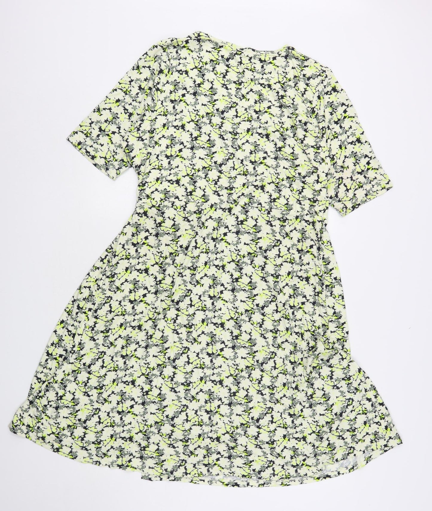 Marks and Spencer Womens Green Floral Viscose A-Line  Size 20  V-Neck