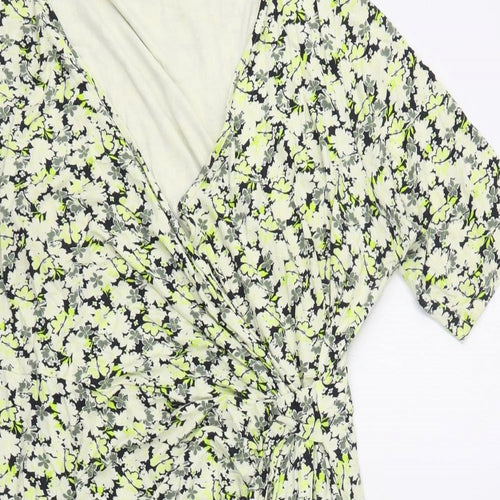 Marks and Spencer Womens Green Floral Viscose A-Line  Size 20  V-Neck